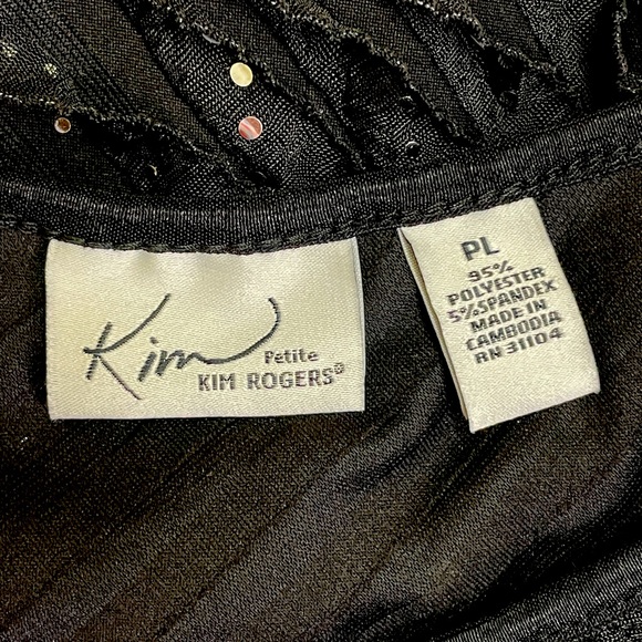 Kim Rogers Sparkly Silver Eyelash Ruffle Black Womens Petite Large Tunic Top - Picture 5 of 8